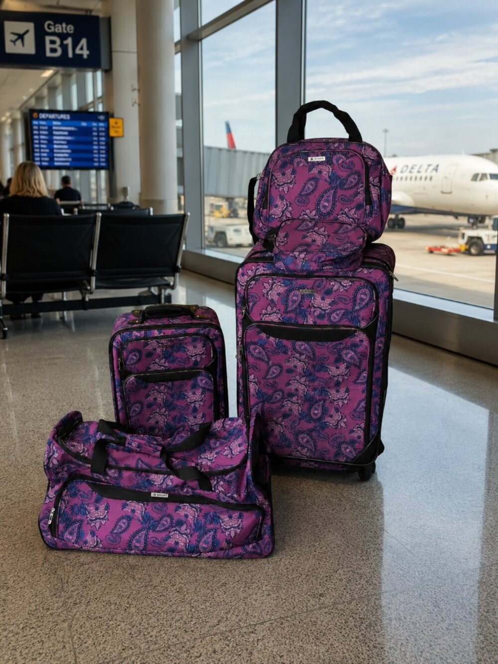 TAG Travel Springfield III Printed 5PC Suitcase Luggage Purple Floral